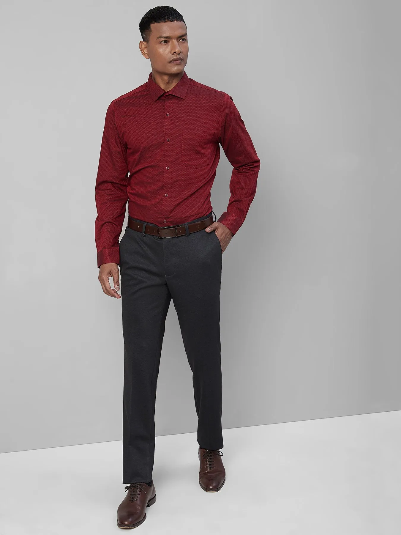 100% Cotton Maroon SLIM FIT Full Sleeve Dobby Formal Mens Shirts