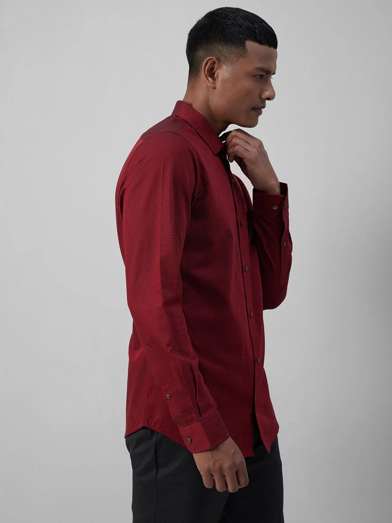 100% Cotton Maroon SLIM FIT Full Sleeve Dobby Formal Mens Shirts