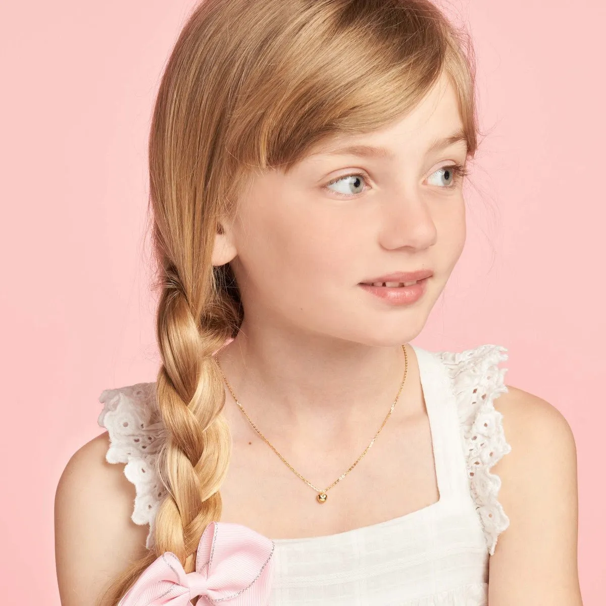 14K Yellow Gold Child's Mini Puff Heart Necklace