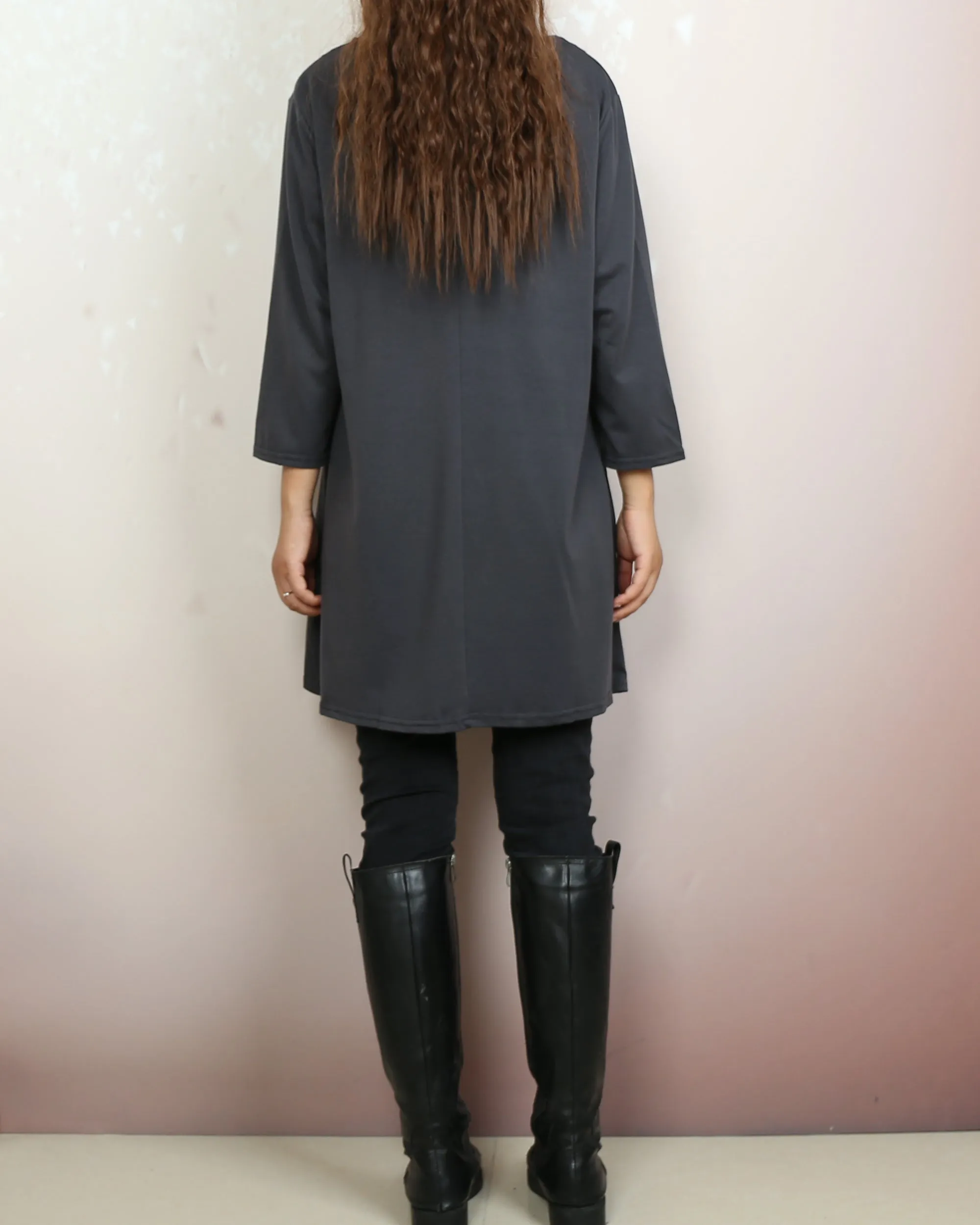 3/4 sleeve cotton tunic top, Boho tunic tops, casual loose t-shirt, women's dark blue long tops(Y2008)