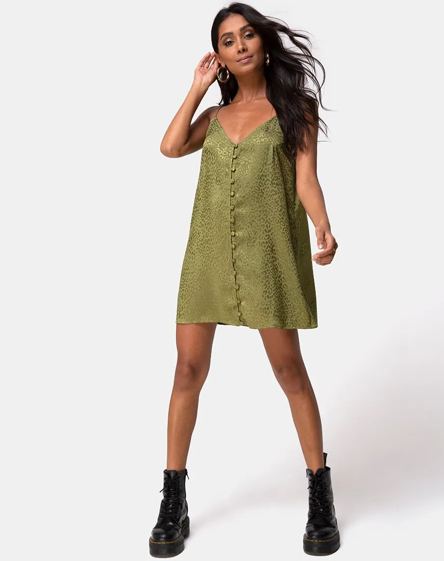 Akina Dress in Satin Cheetah Khaki