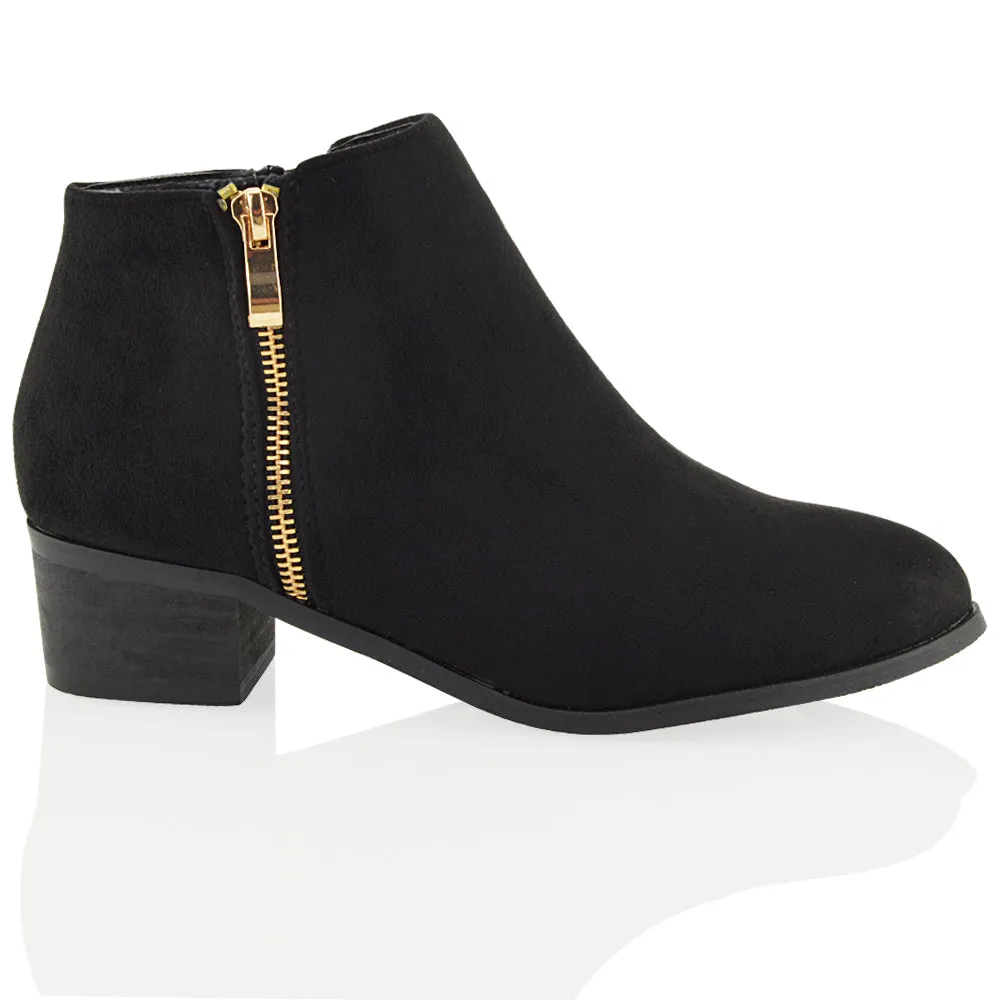 Alberto Zip Up Ankle Boots With Low Block Heel in Navy Faux Suede