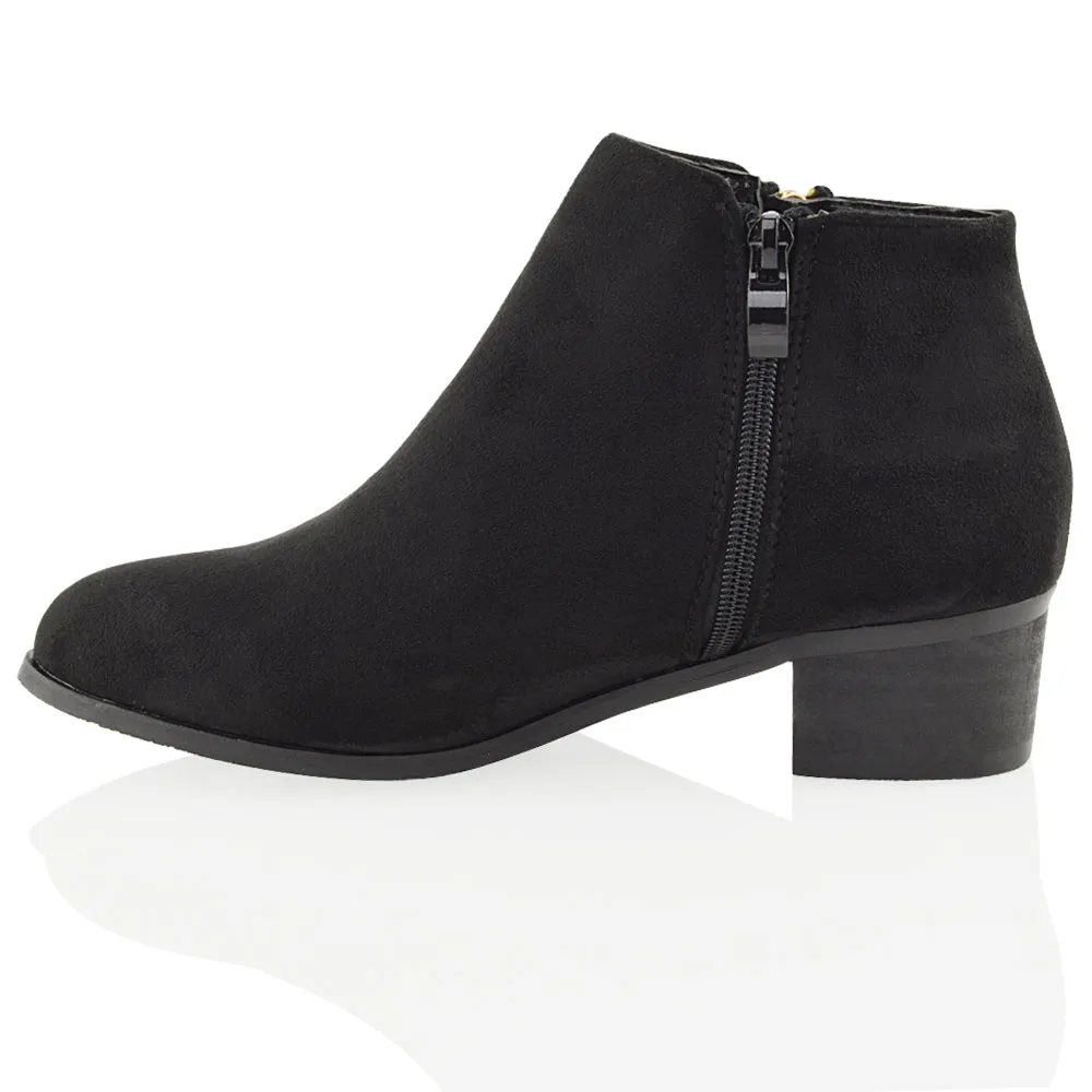 Alberto Zip Up Ankle Boots With Low Block Heel in Navy Faux Suede