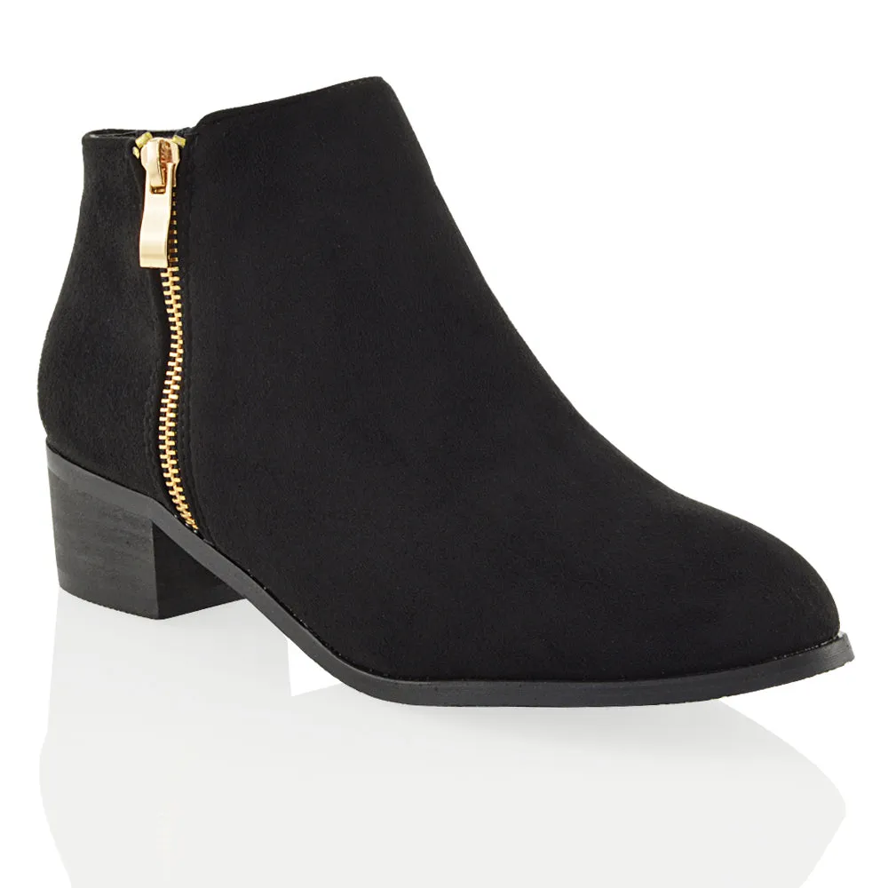 Alberto Zip Up Ankle Boots With Low Block Heel in Navy Faux Suede