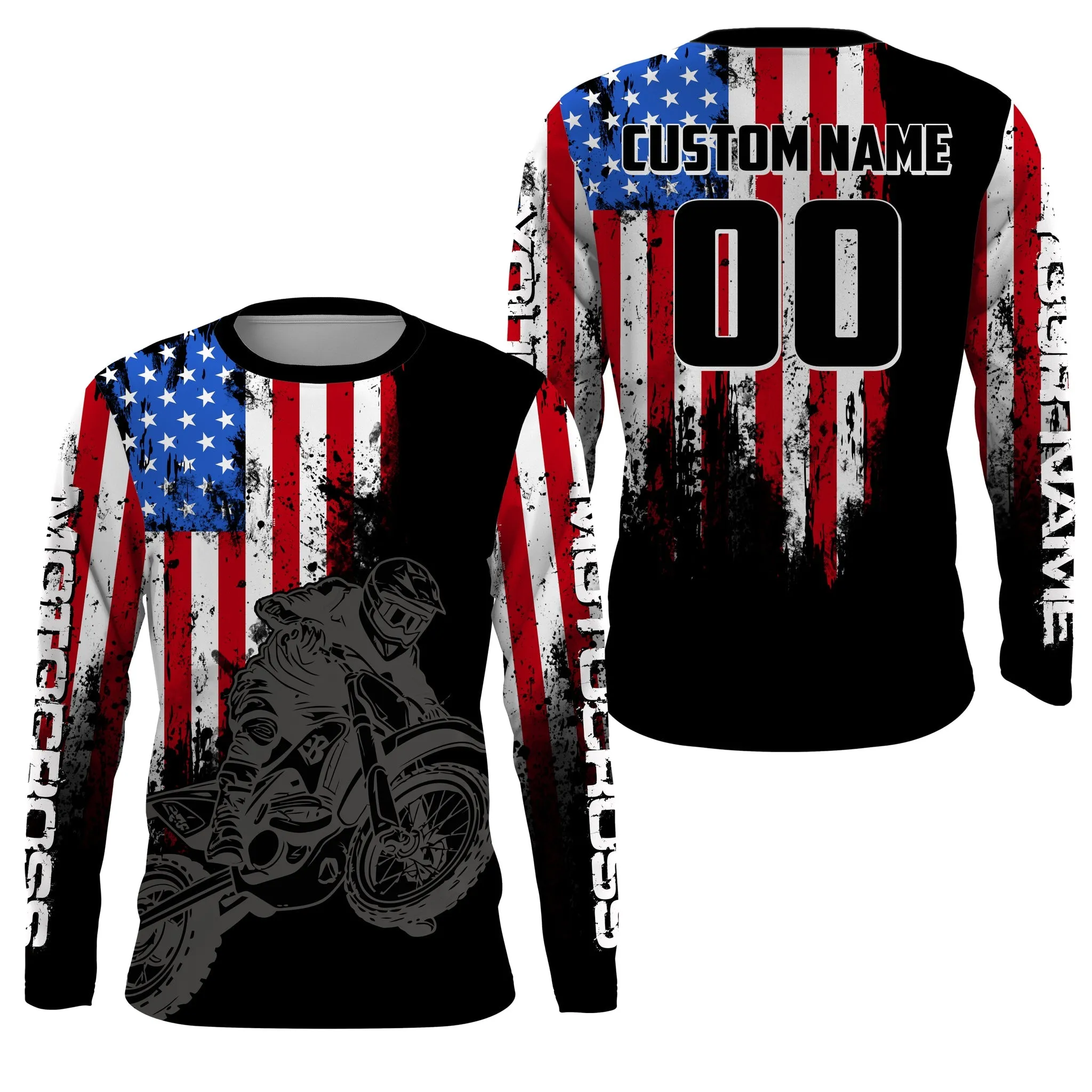 American Flag Motocross Racing Jersey Women Men UPF30  Dirt Bike Off-Road Long Sleeve Shirt Patriotic