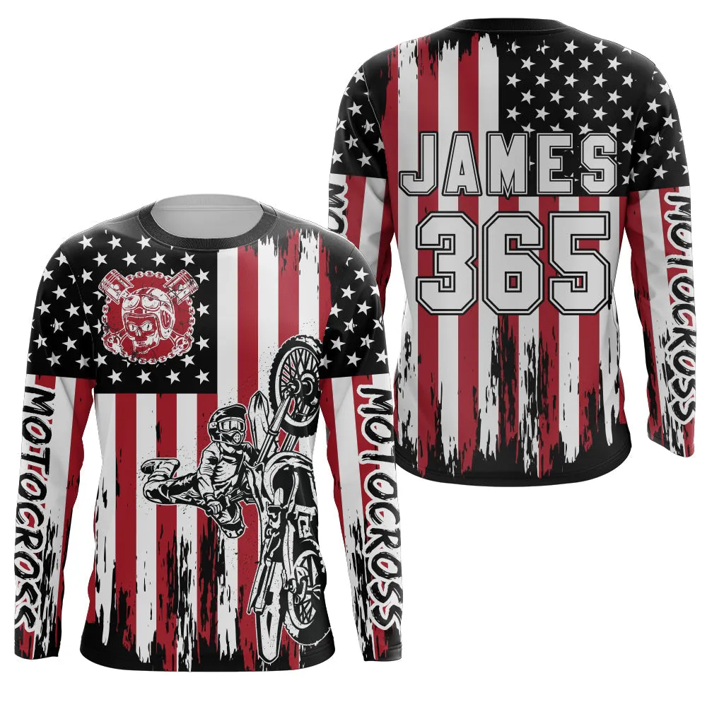 American Flag Motocross Racing Jersey Women Men UPF30  Dirt Bike Off-Road Long Sleeve Shirt Patriotic