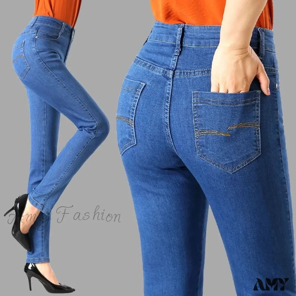 Amy Fashion - Elegant Skinny Straight Vaqueros Embroidered Pantalones