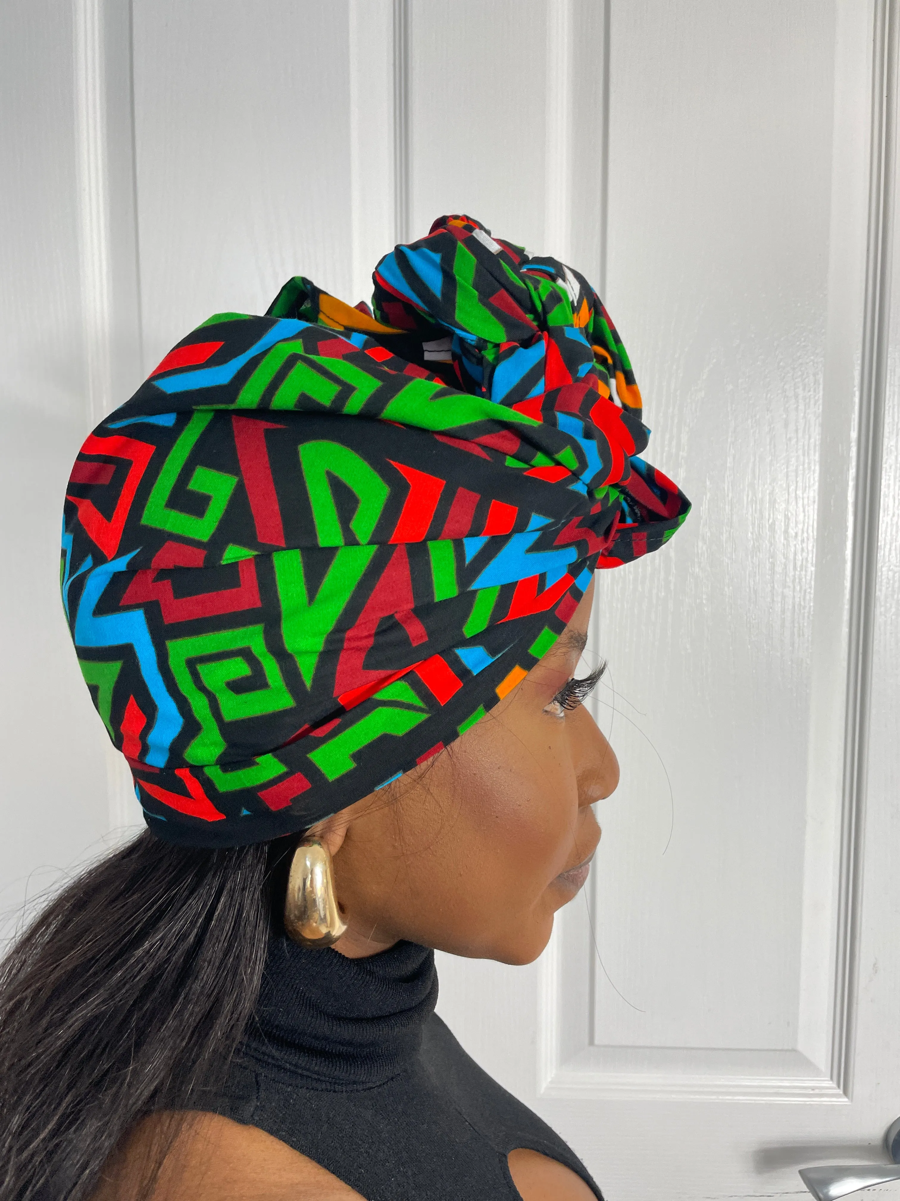 Anika Green and Red Multicolored Ankara Headwrap/Scarf