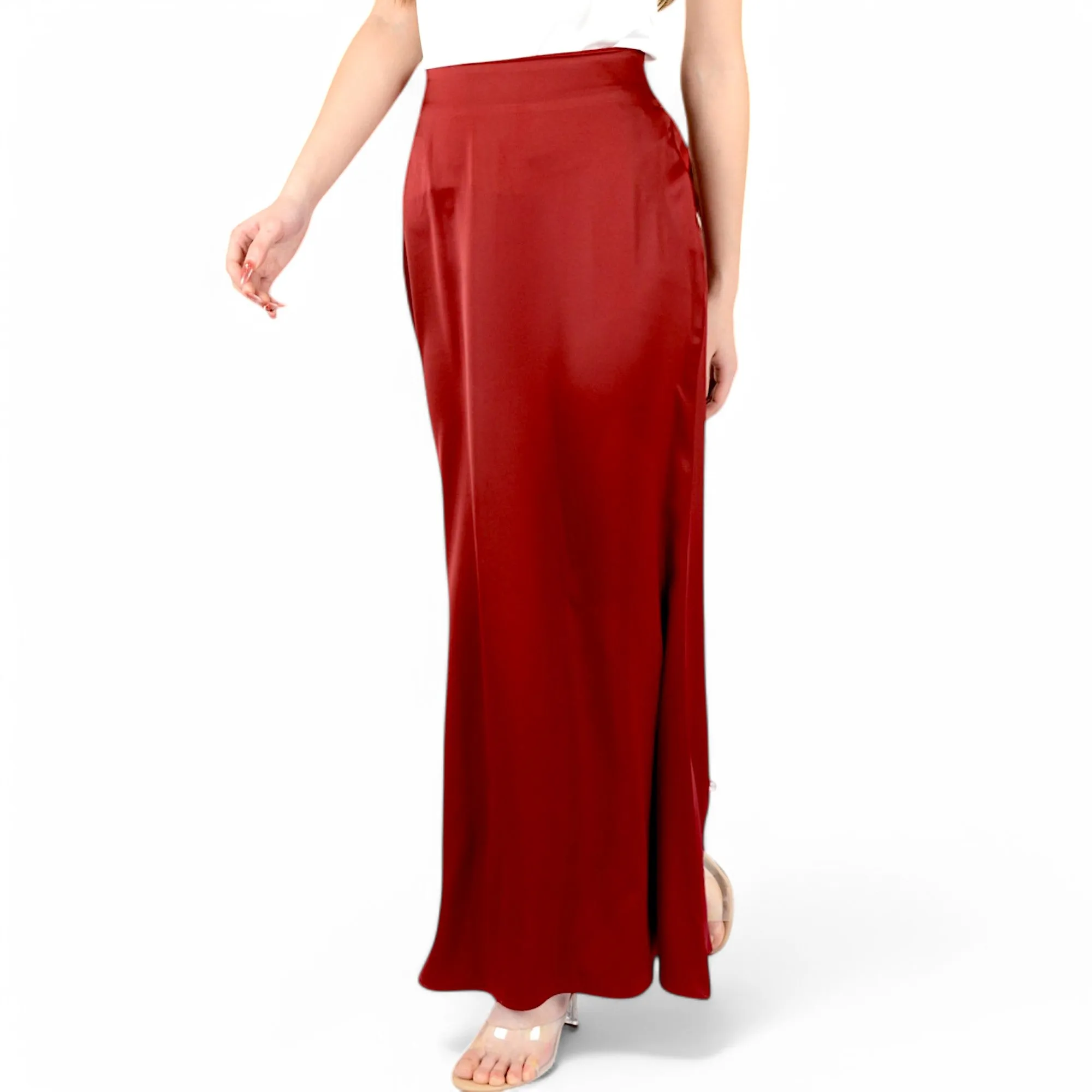 Anna-Kaci Women's Satin Maxi Skirt With High Waist And Flowing A-Line Design