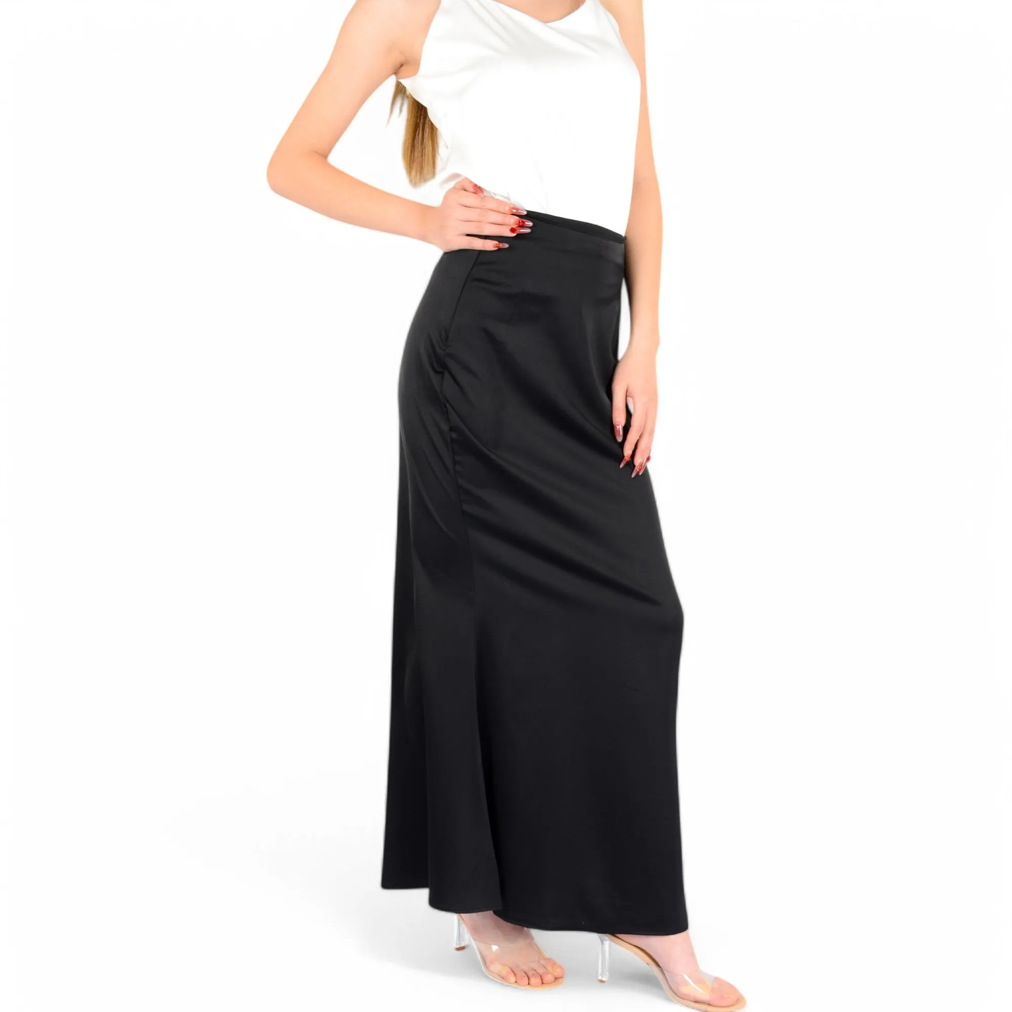 Anna-Kaci Women's Satin Maxi Skirt With High Waist And Flowing A-Line Design