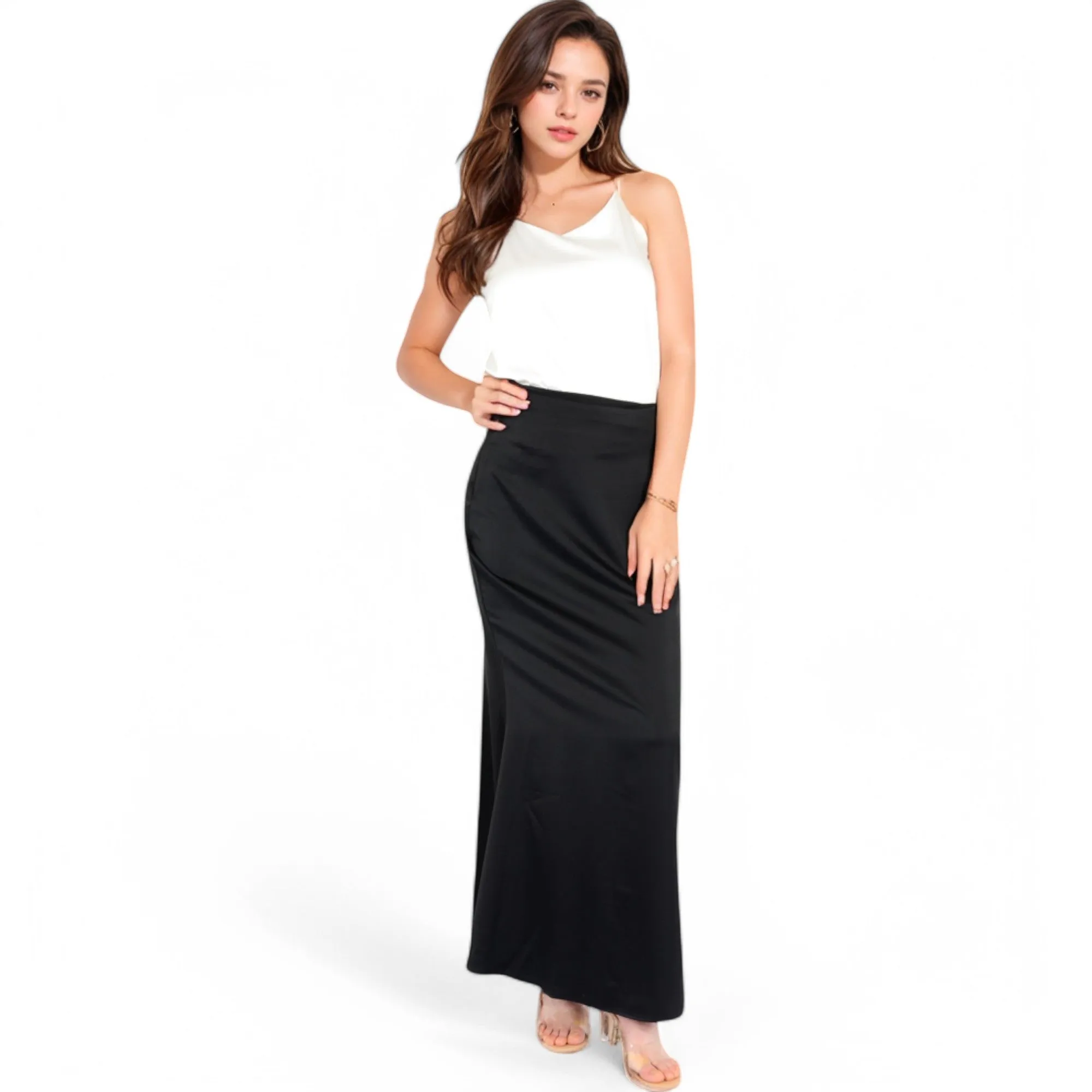 Anna-Kaci Women's Satin Maxi Skirt With High Waist And Flowing A-Line Design