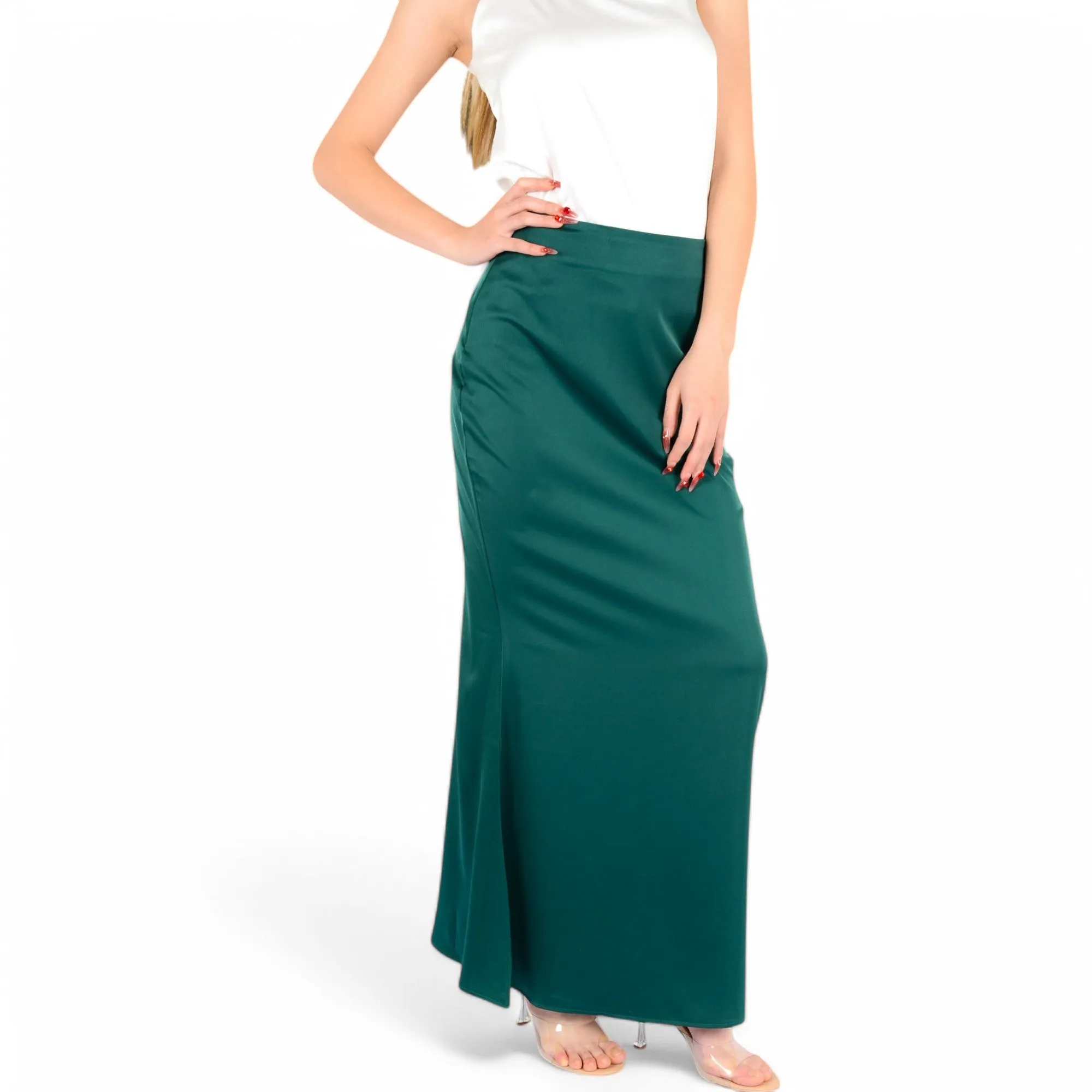 Anna-Kaci Women's Satin Maxi Skirt With High Waist And Flowing A-Line Design