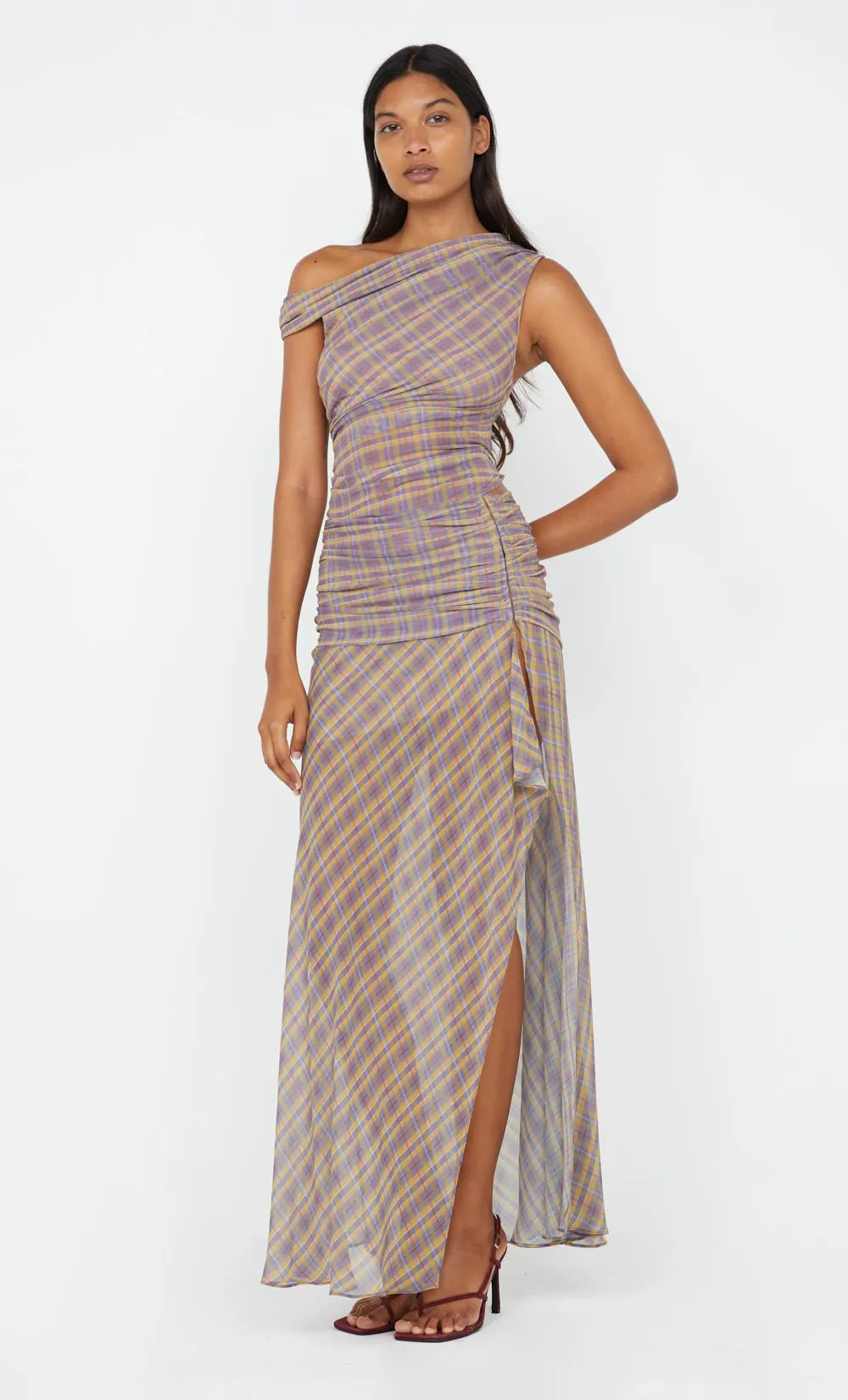 AURELIA ASYM DRESS - VIOLET CHECK