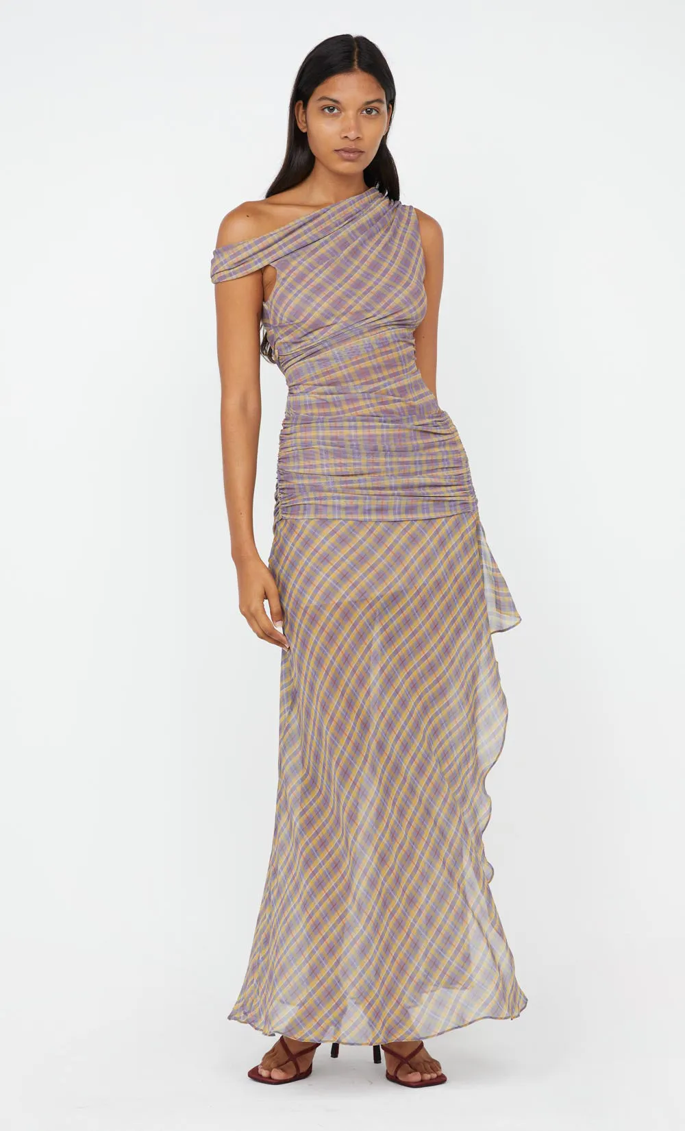 AURELIA ASYM DRESS - VIOLET CHECK