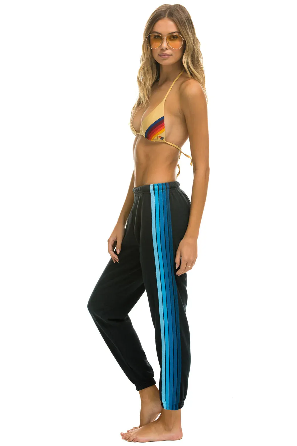 Aviator Nation Women's 5 Stripe Sweatpants - Charcoal Grey Blue