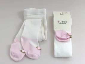 Baby Tights with woven-in pink shoes and flower