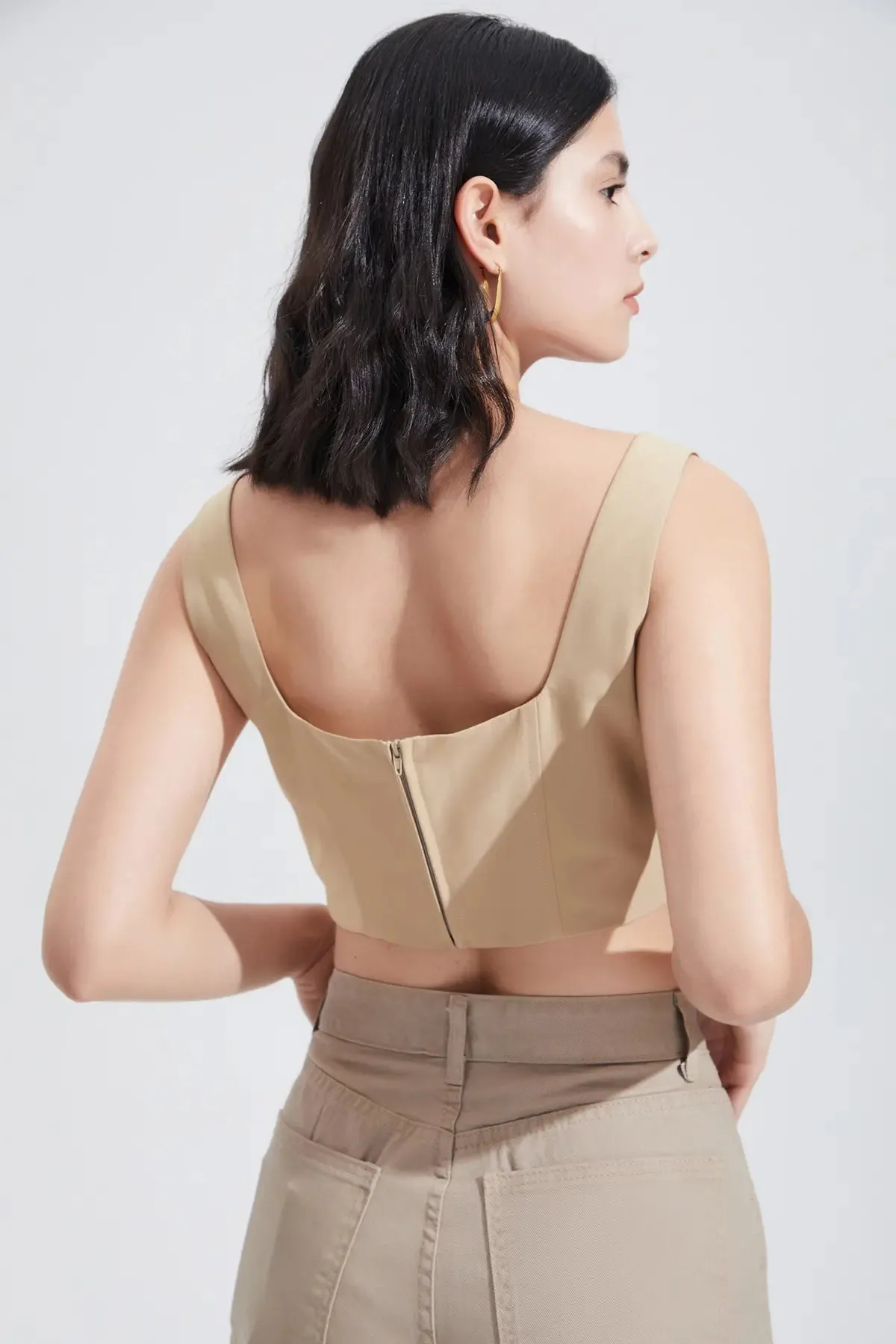 Backless Zipper Square Neck Crop Top