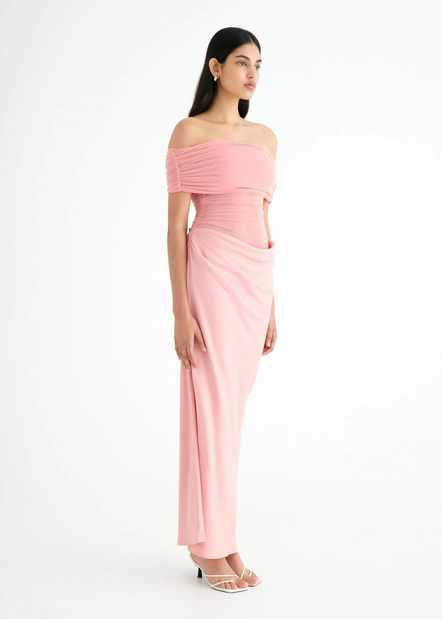 Benni Nico Off Shoulder Maxi Dress Candy Floss Size 10