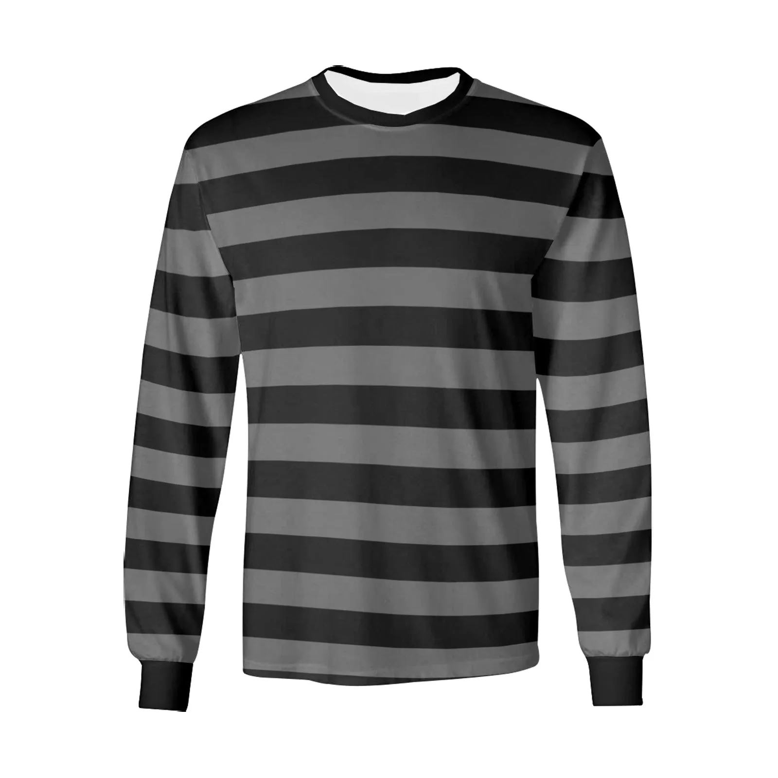 Black and Grey Men Long Sleeve Striped TShirt, Gray Graphic Vintage Retro Broad Stripes Crewneck Unisex Women Designer Male Guys Tee