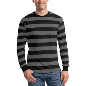 Black and Grey Men Long Sleeve Striped TShirt, Gray Graphic Vintage Retro Broad Stripes Crewneck Unisex Women Designer Male Guys Tee