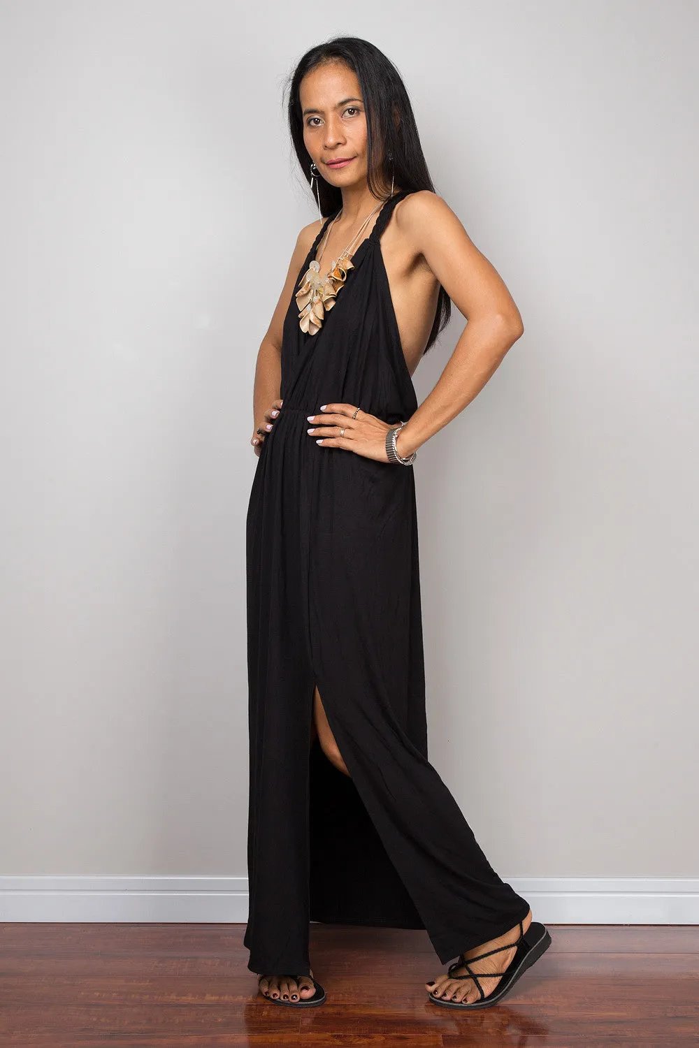 Black Halter dress with split