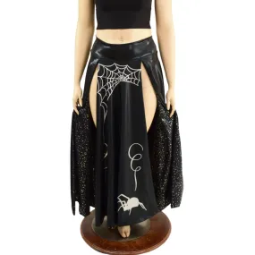 Black Mystique Double Split Skirt with Silver Spider and Star Noir Lining