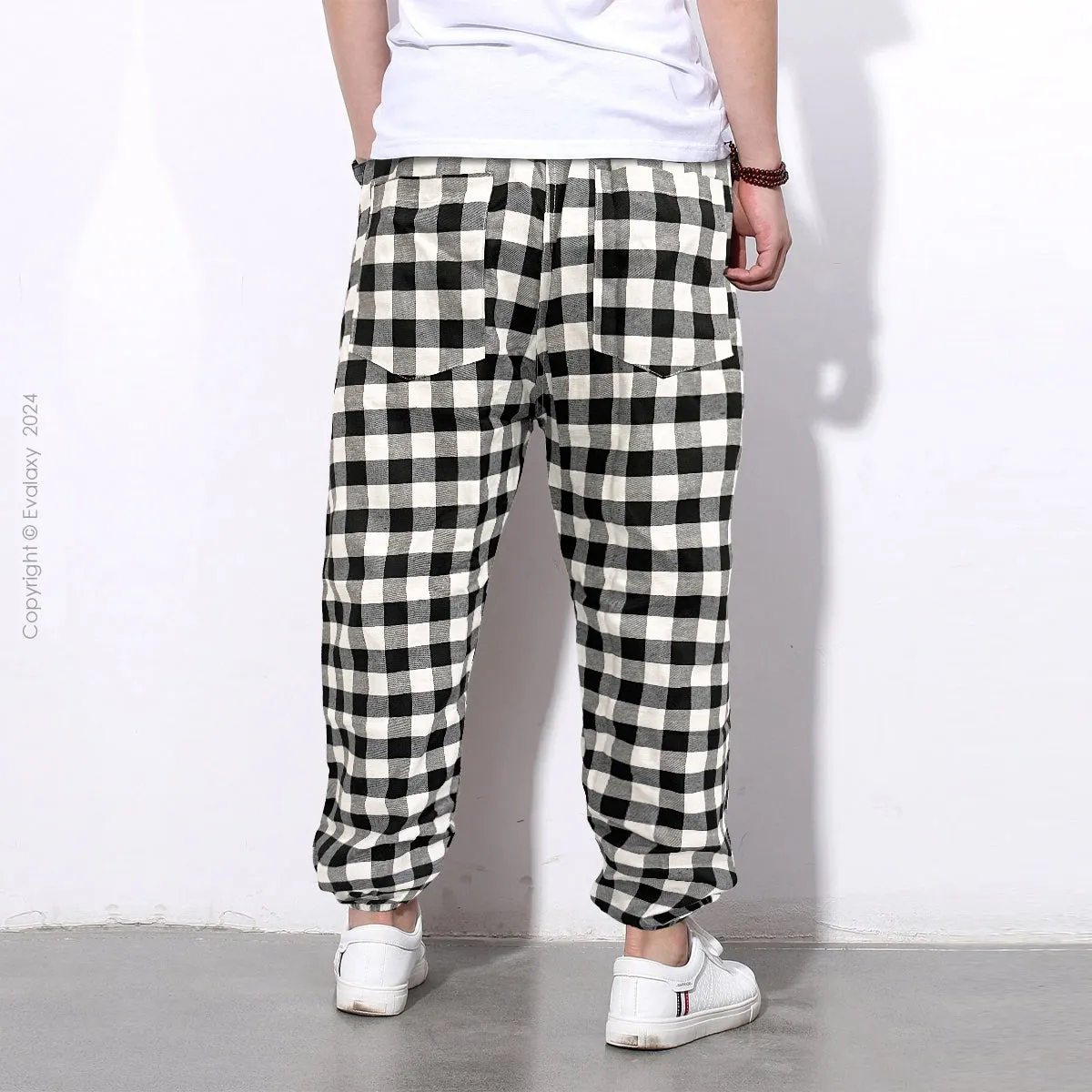 Black n Grey Plaid Loose Jogger Breathable Casual Harem Pants