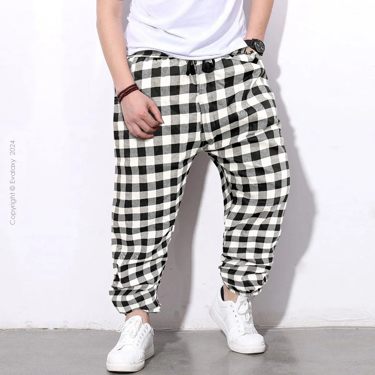 Black n Grey Plaid Loose Jogger Breathable Casual Harem Pants