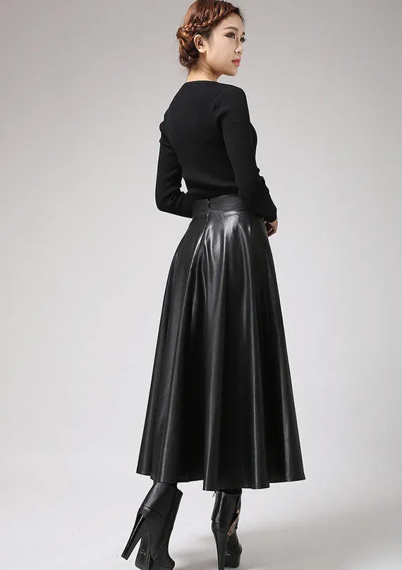 Black PU skirt maxi skirt long skirt 0719