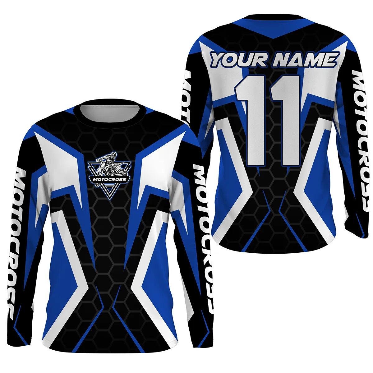 Blue White Customizable Motocross Jersey Mx Off-Road Shirt Biker Racing Motorcycle 3D Long Sleeve