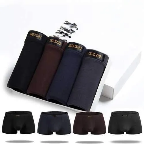 Box-Packed 4 Pieces Casual Modal Mid Waist Breathable Soft U Convex Pouch Boxers for Men