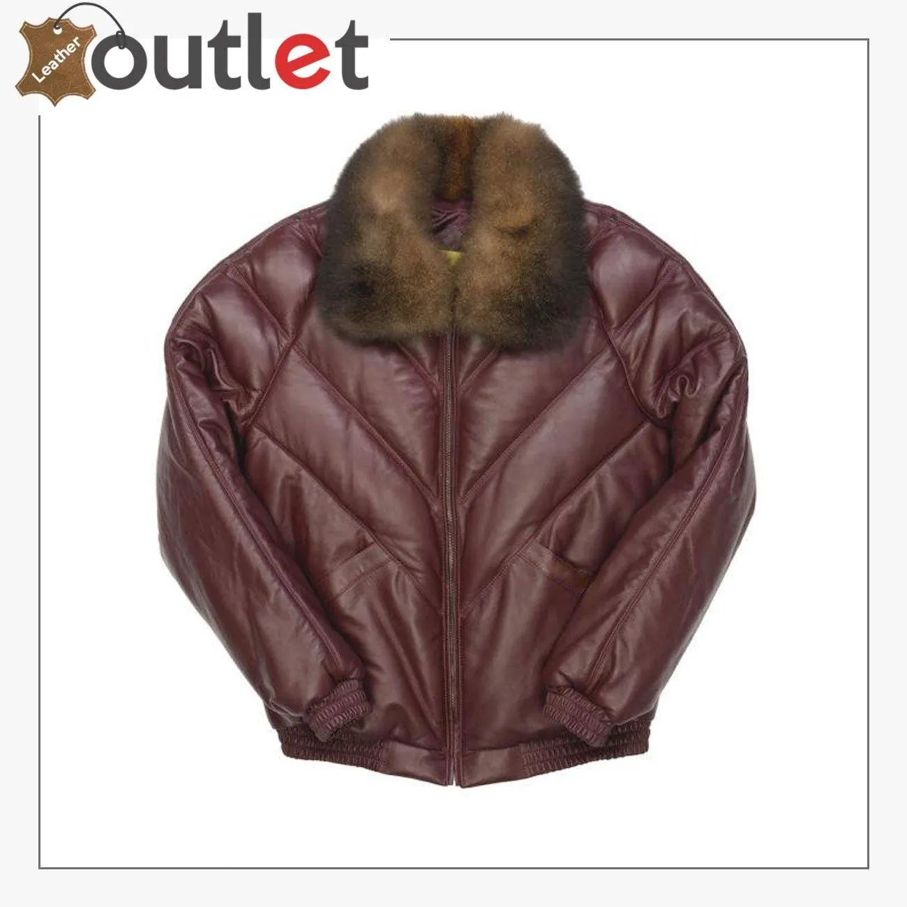 Burgundy Color Real Quality Fur V Bomber Leather Jacket