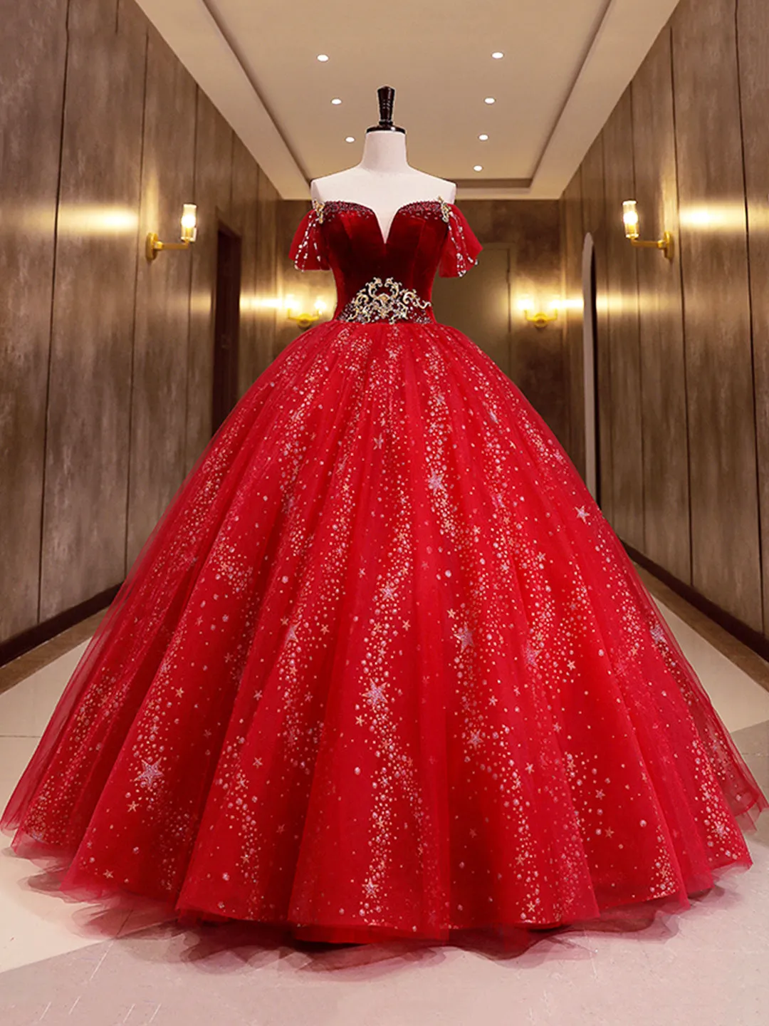 Burgundy Velvet Tulle Long Formal Dress, Burgundy Off Shoulder Prom Dress