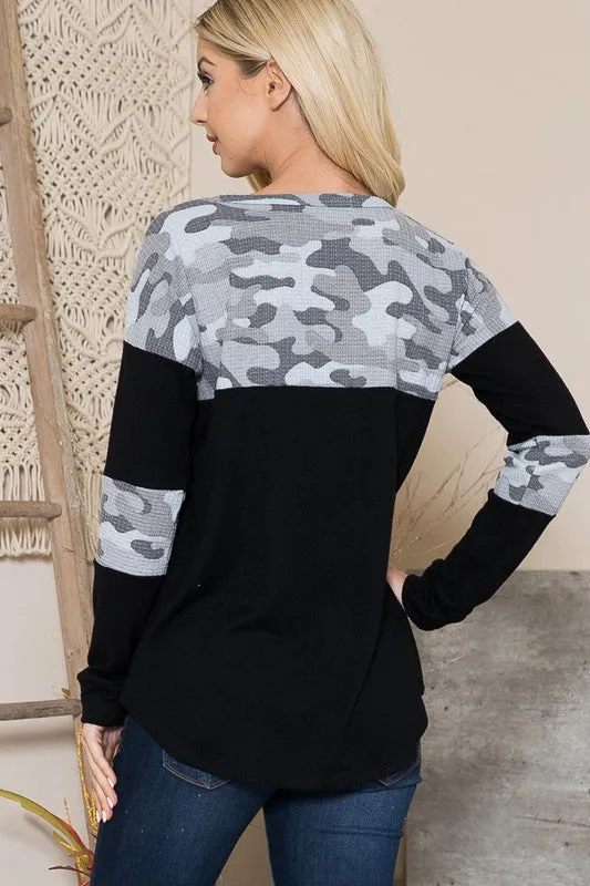 Camouflage Contrast Sweater Knit