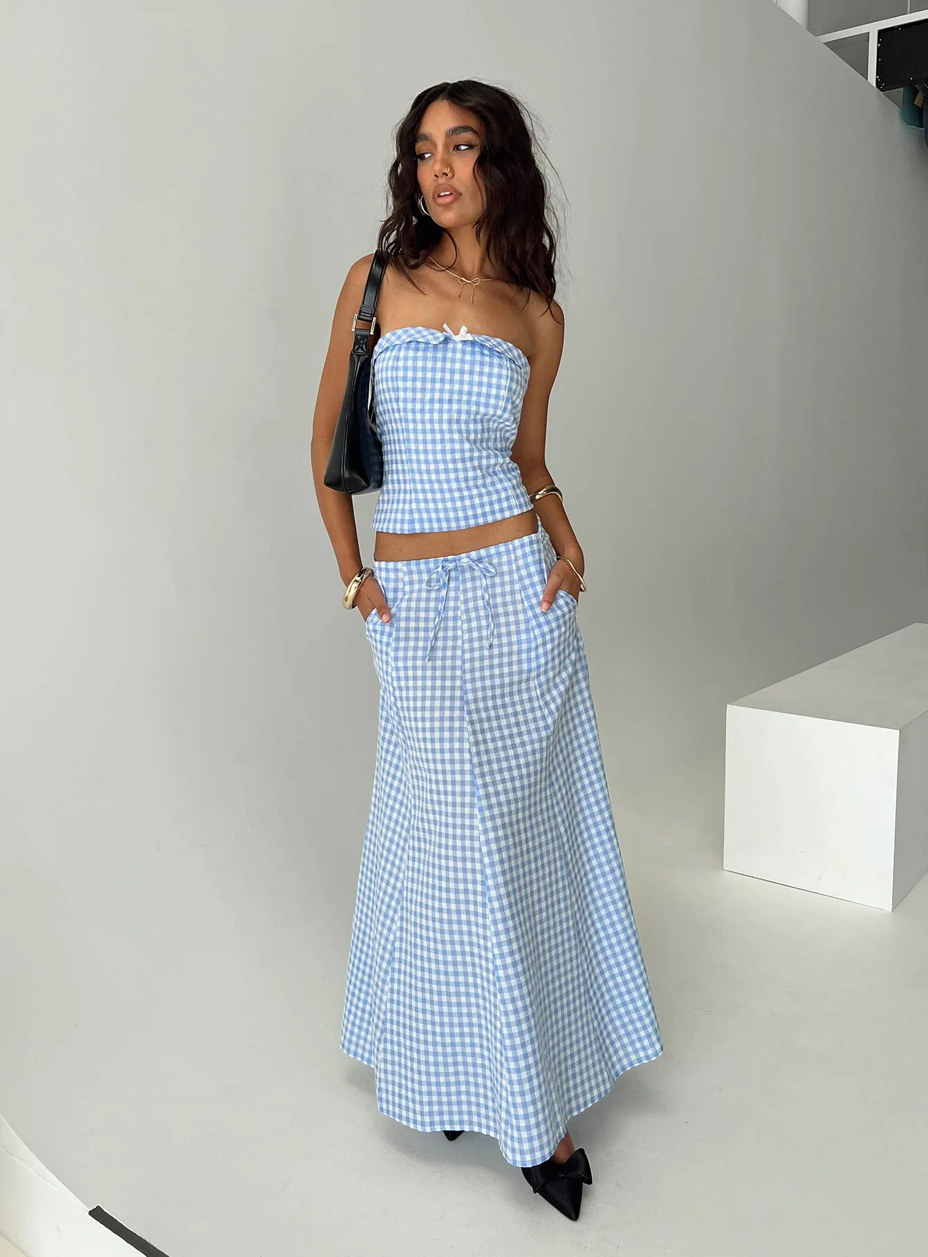 Carmino Maxi Skirt Blue Check