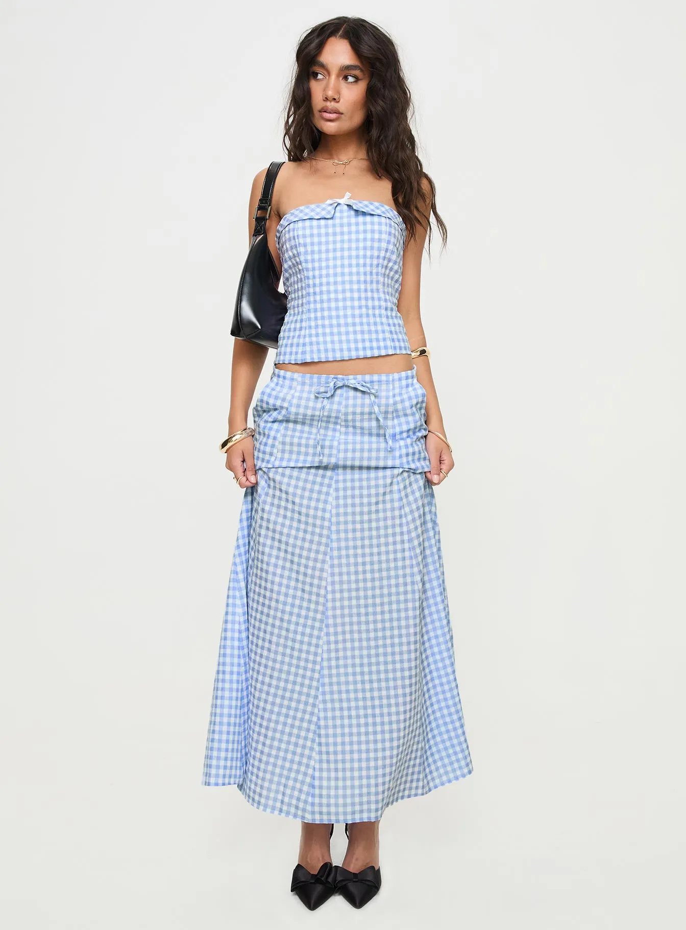 Carmino Maxi Skirt Blue Check