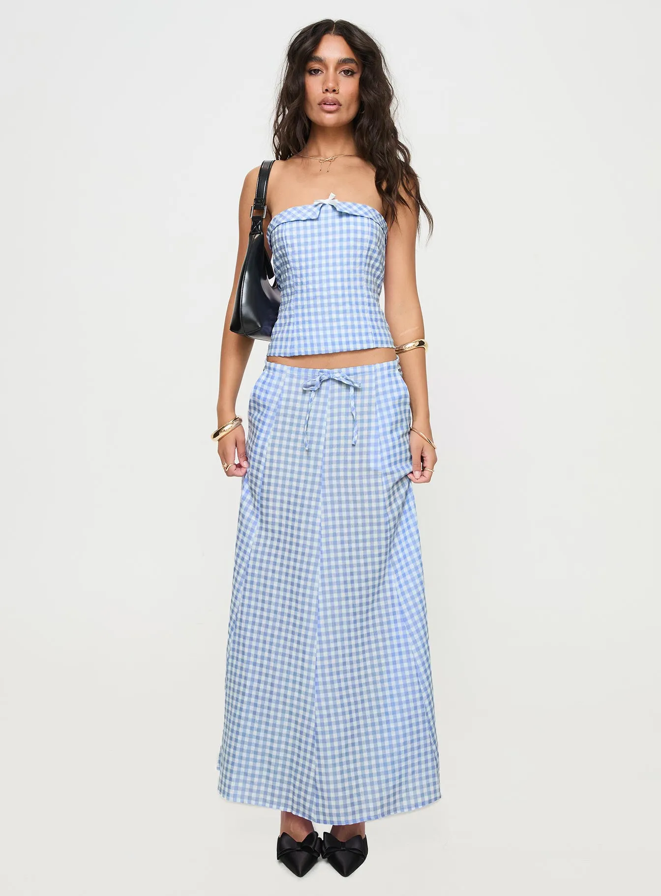 Carmino Maxi Skirt Blue Check