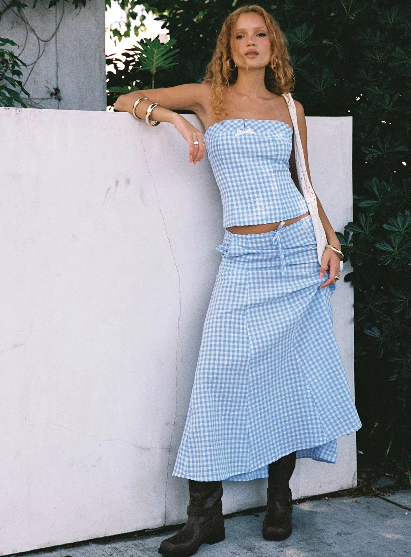 Carmino Maxi Skirt Blue Check