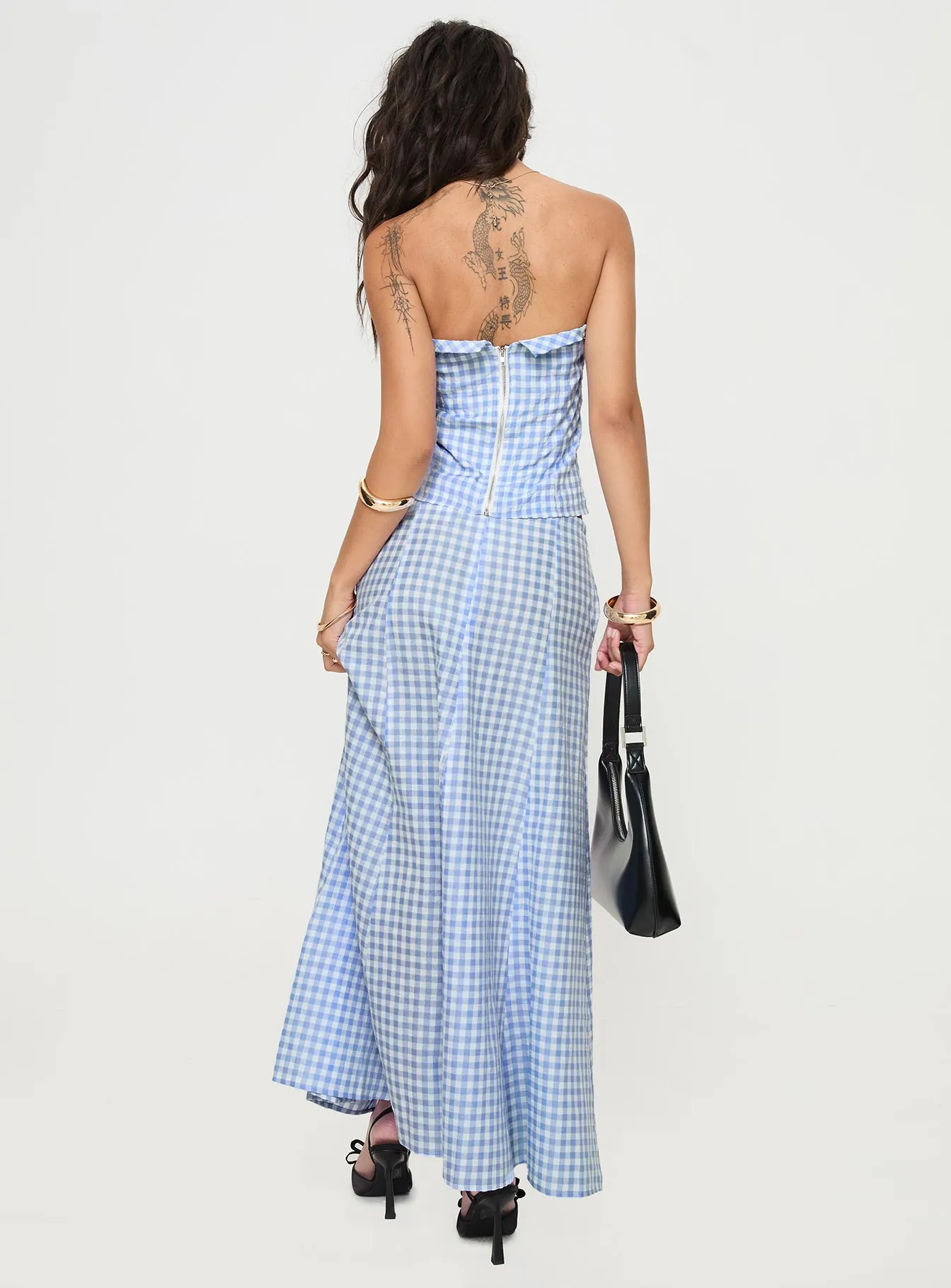 Carmino Maxi Skirt Blue Check