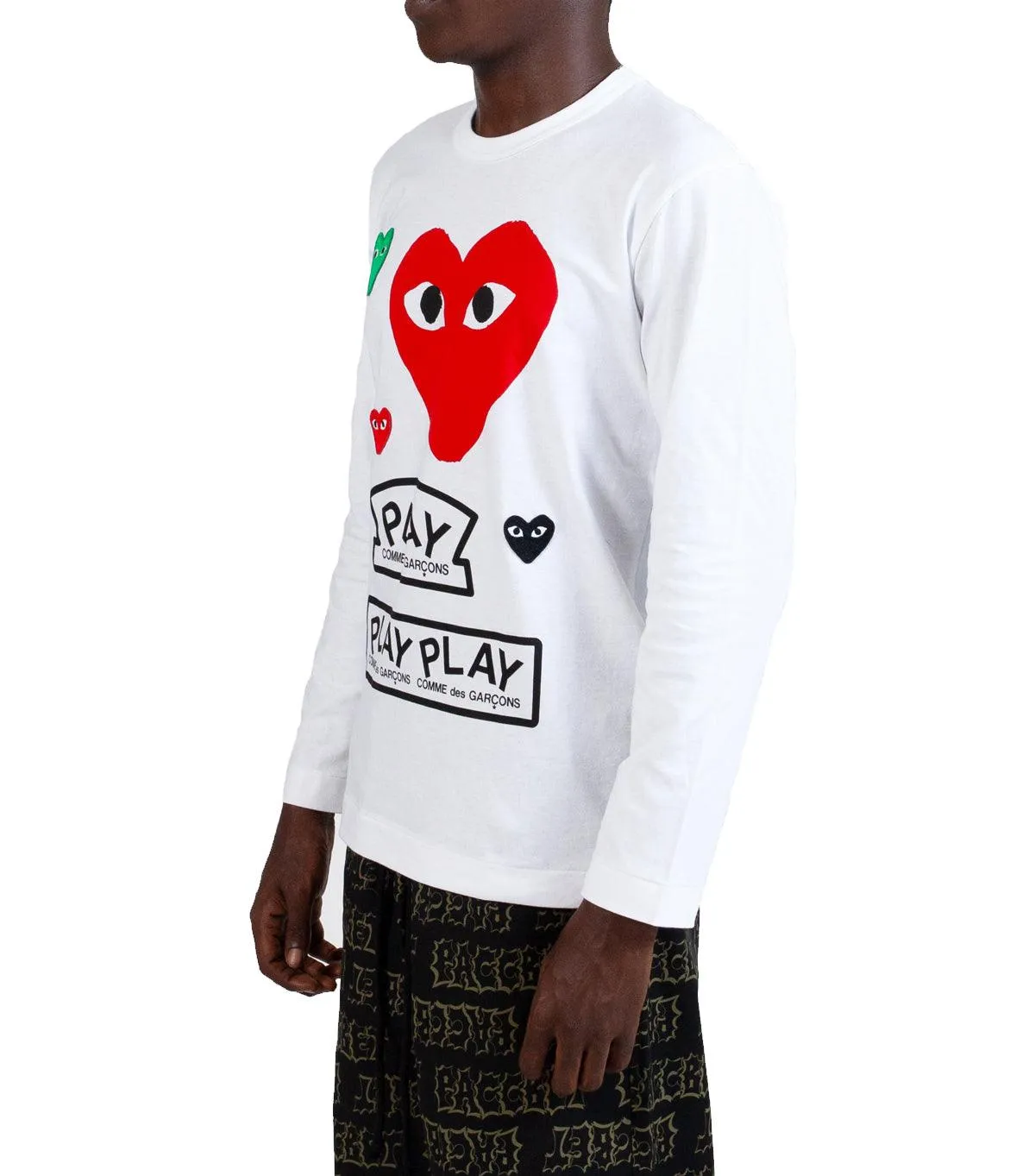 CdG PLAY Graphic Long Sleeve T-Shirt White