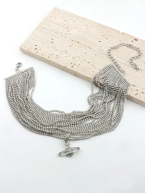 Chains Geometric Rhine Stones Shiny Necklaces Accessories