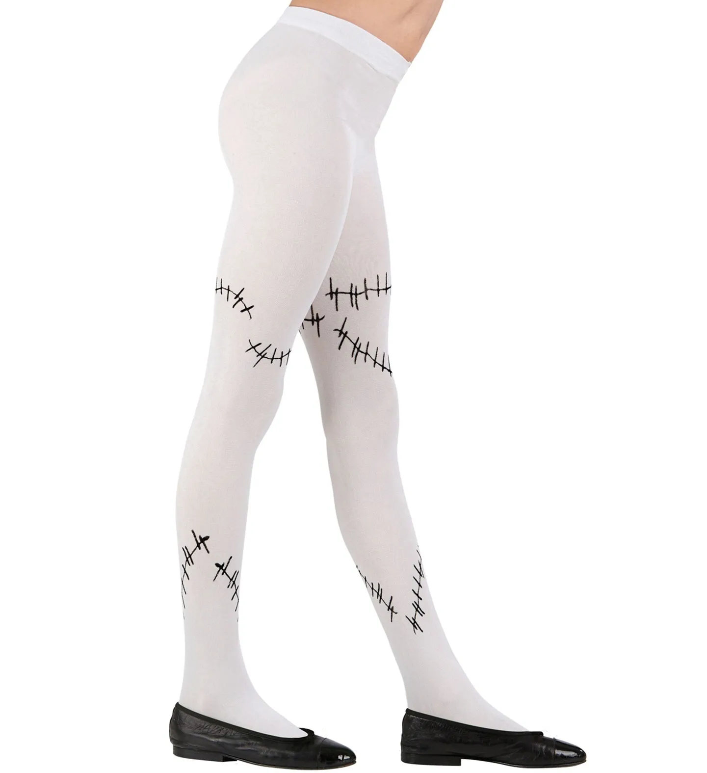 Children's White Tights with Black Stitches