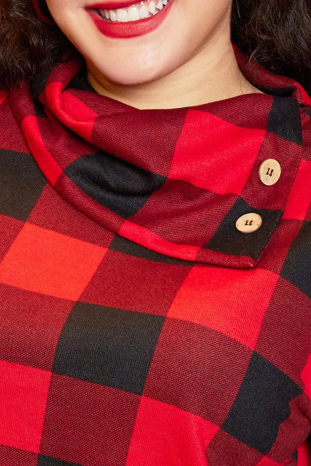 Christmas Buffalo Plaid Button Decor T-shirt