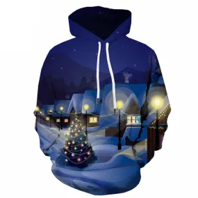 Christmas Hoodie Men New Year Hoody Anime Snow Hoodie Print Christmas Tree Sweatshirt Printed