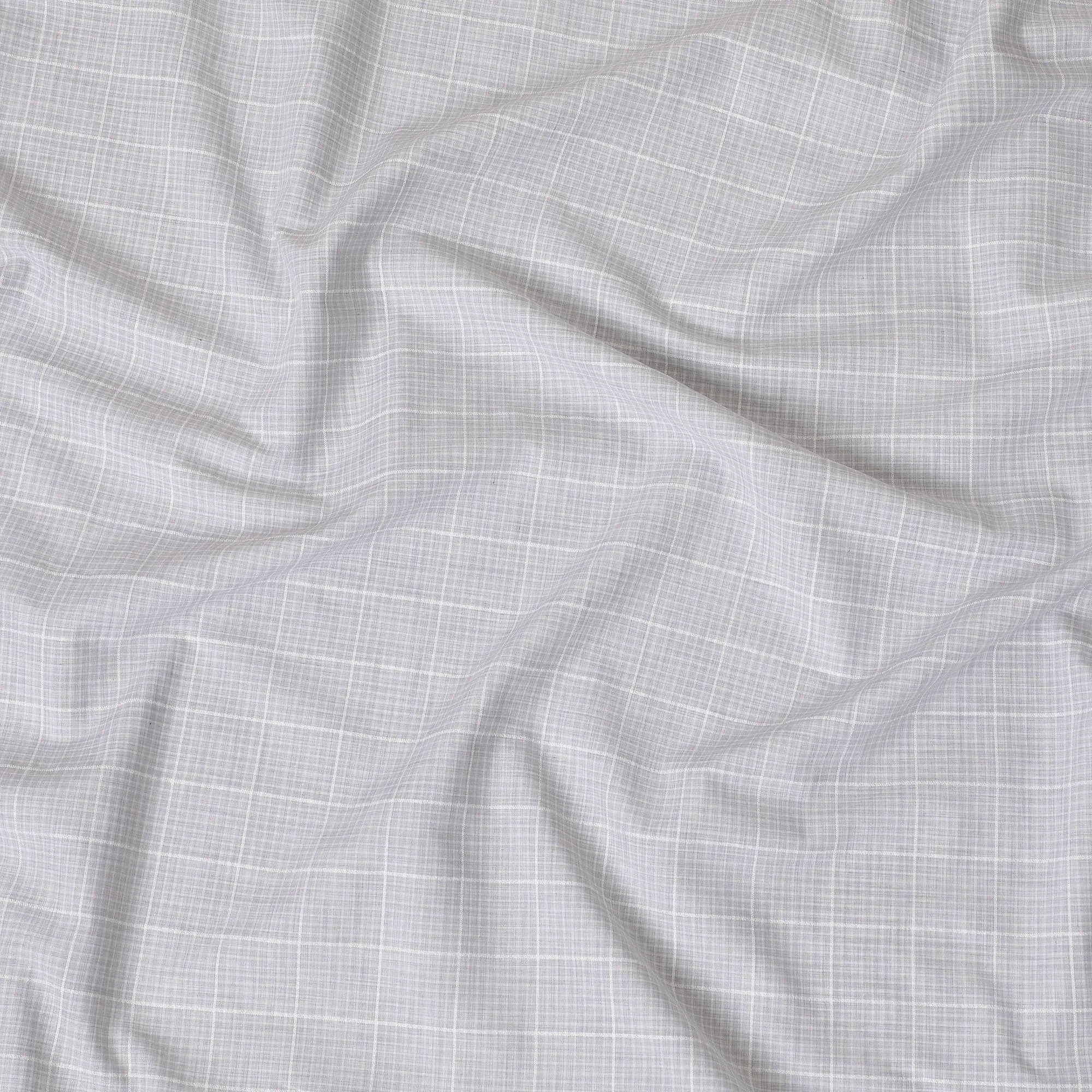 Cloud grey, off white Premium pure Italian linen cotton shirting fabric with checks design-D16632