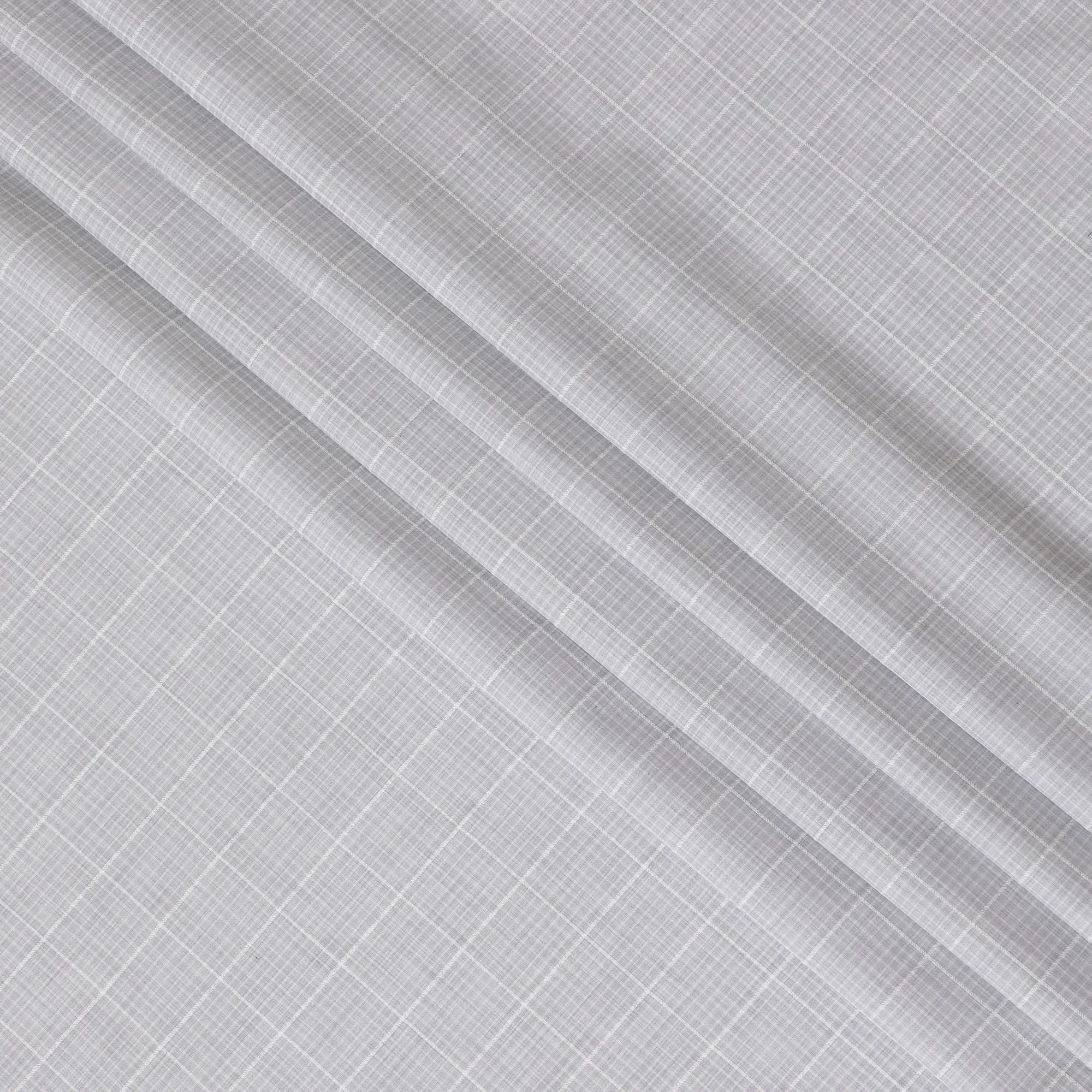 Cloud grey, off white Premium pure Italian linen cotton shirting fabric with checks design-D16632