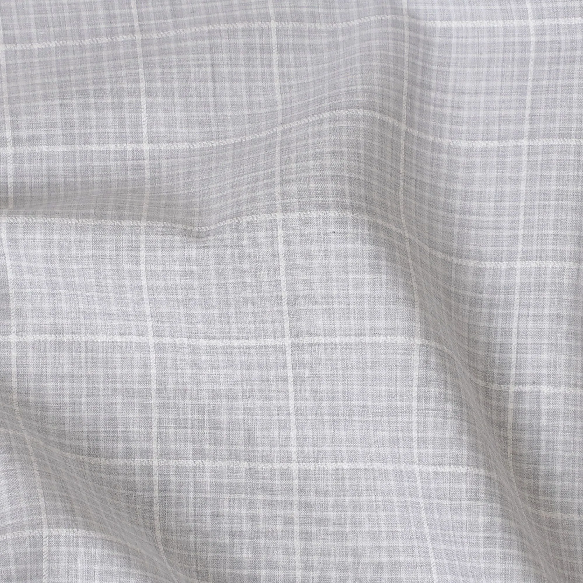 Cloud grey, off white Premium pure Italian linen cotton shirting fabric with checks design-D16632