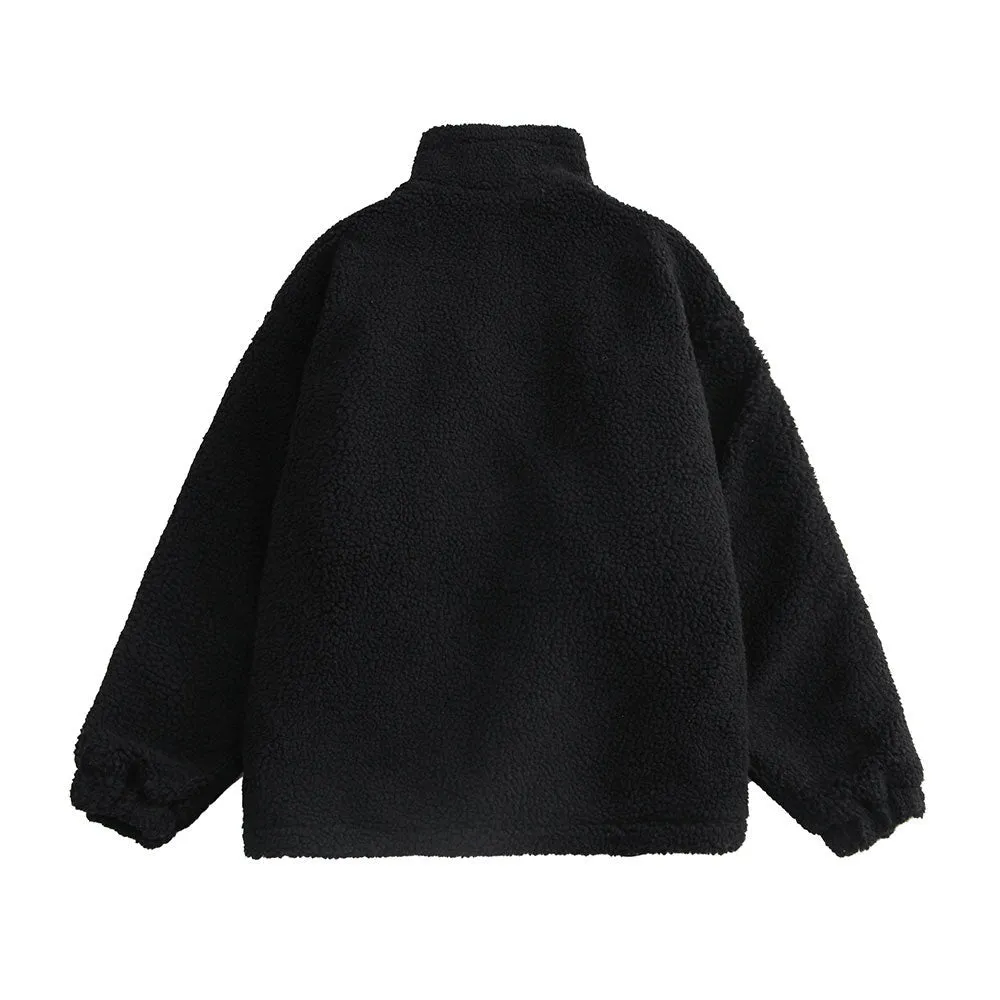 Color Block Patchwork Cotton Thick Warm Varsity Fuzzy Coat Jackets