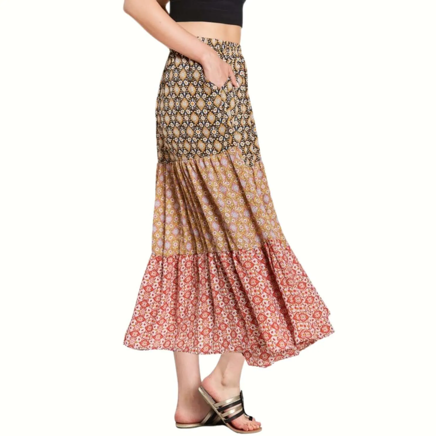 Color Block Prints Maxi Skirt Made in USA