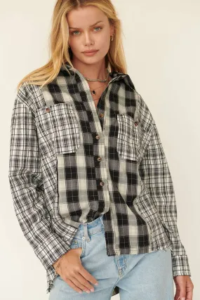 Colorblock Plaid Oversize Buttoned Pocket Shirt